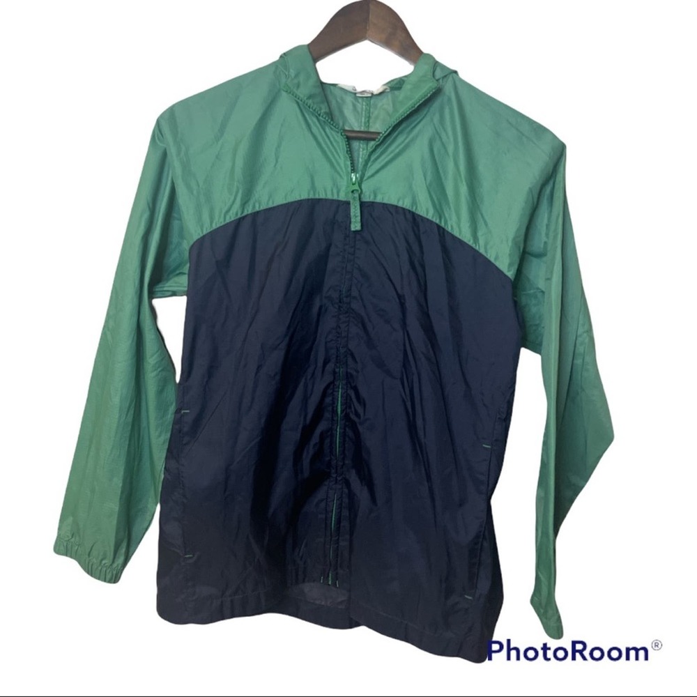 Lands’ End Blue and Green Hooded Zip Up Jacket Boys M (10-12)